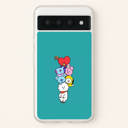 Green BT21 - RJ, Mang, Koya, Chimmy, Cooky, Shooky, Tata - K Pop  -  Phone Case for Google Pixel 7 Pro
