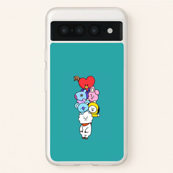 Green BT21 - RJ, Mang, Koya, Chimmy, Cooky, Shooky, Tata - K Pop  -  Phone Case for Google Pixel 7 Pro