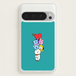 Green BT21 - RJ, Mang, Koya, Chimmy, Cooky, Shooky, Tata - K Pop  -  Phone Case for Google Pixel 9 Pro XL