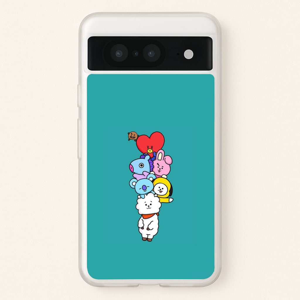 Green BT21 - RJ, Mang, Koya, Chimmy, Cooky, Shooky, Tata - K Pop  -  Phone Case for Google Pixel 8