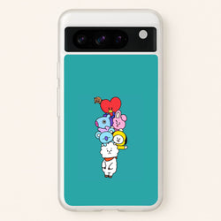Green BT21 - RJ, Mang, Koya, Chimmy, Cooky, Shooky, Tata - K Pop  -  Phone Case for Google Pixel 8 Pro