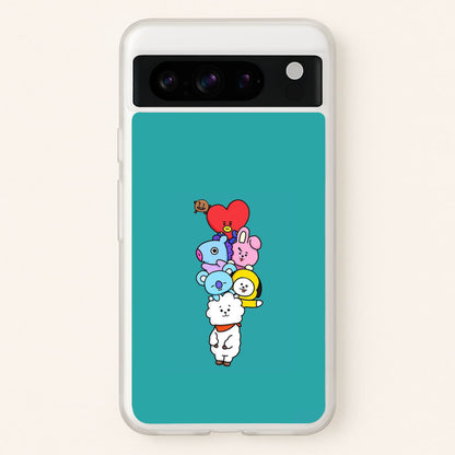Green BT21 - RJ, Mang, Koya, Chimmy, Cooky, Shooky, Tata - K Pop  -  Phone Case for Google Pixel 8 Pro