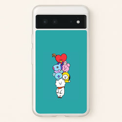 Green BT21 - RJ, Mang, Koya, Chimmy, Cooky, Shooky, Tata - K Pop  -  Phone Case for Google Pixel 6