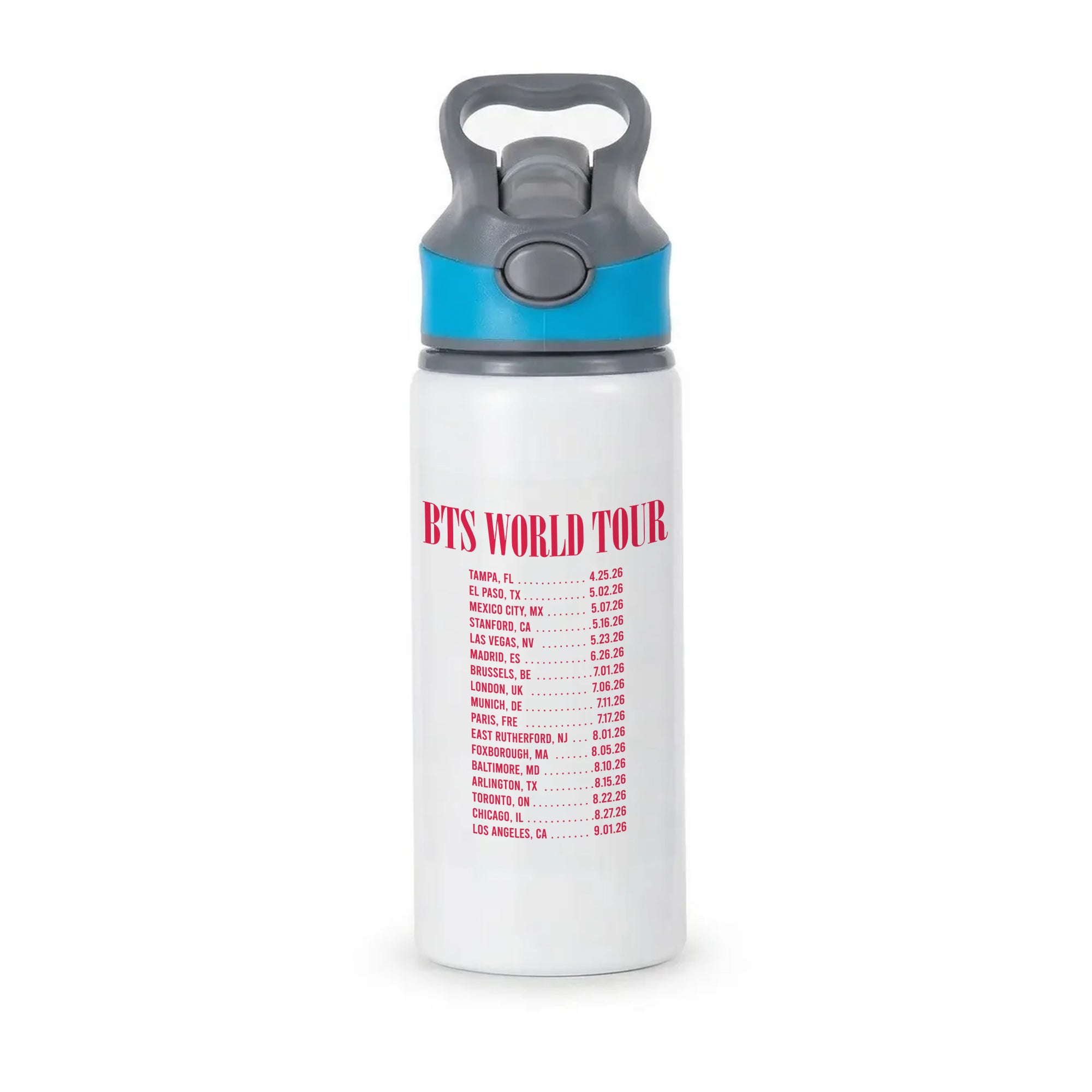 K-Pop Band World Tour List 2026 Active Water Bottle - Blue