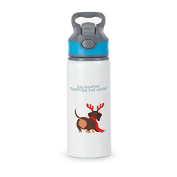 Dachshund Through The Snow - Christmas Active Water Bottle - Blue