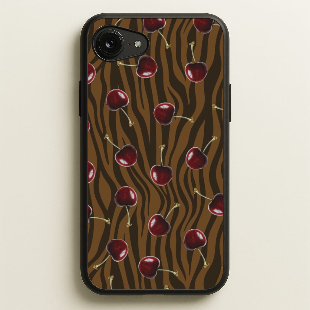 Animal Print With Cherries Pattern  - Clean Girl Aesthetic Phone Case for iPhone 16e