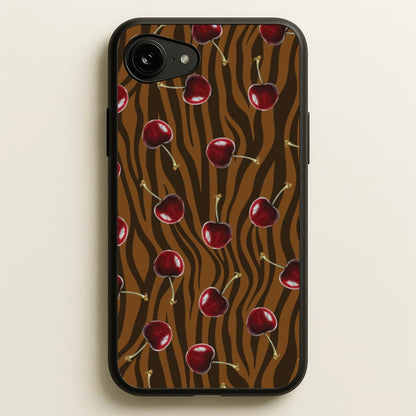 Animal Print With Cherries Pattern  - Clean Girl Aesthetic Phone Case for iPhone 16e