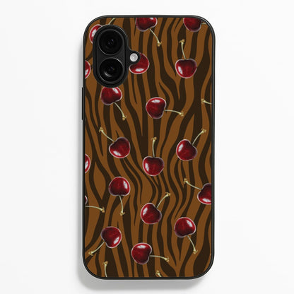 Animal Print With Cherries Pattern  - Clean Girl Aesthetic Phone Case for iPhone 16 Plus