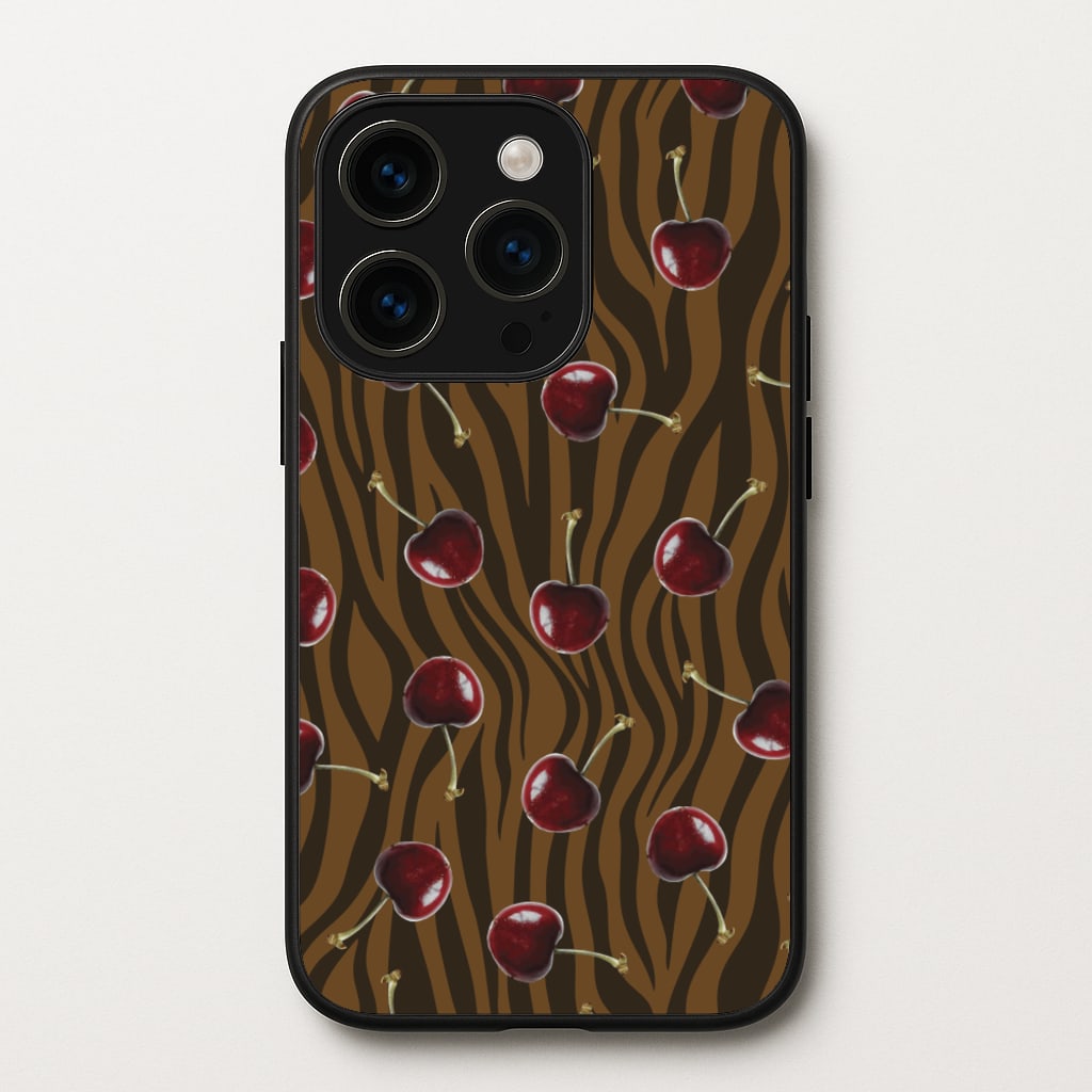 Animal Print With Cherries Pattern  - Clean Girl Aesthetic Phone Case for iPhone 15 Pro Max