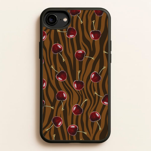 Animal Print With Cherries Pattern  - Clean Girl Aesthetic Phone Case for iPhone 6 / 7 / 8 / SE