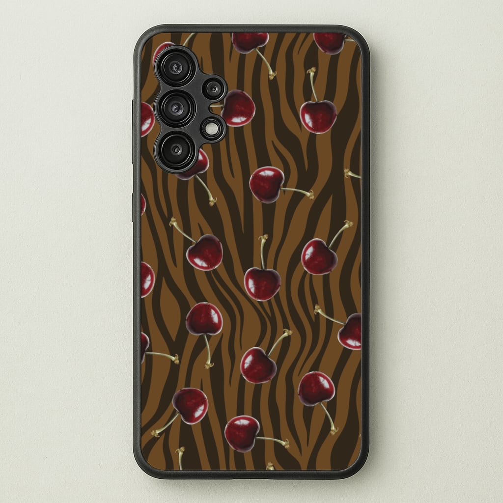 Animal Print With Cherries Pattern  - Clean Girl Aesthetic Phone Case for Galaxy A13