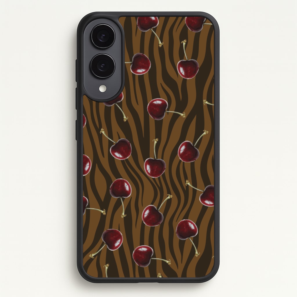 Animal Print With Cherries Pattern  - Clean Girl Aesthetic Phone Case for Galaxy S25 Edge