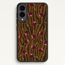 Animal Print With Cherries Pattern  - Clean Girl Aesthetic Phone Case for Galaxy S25 Edge