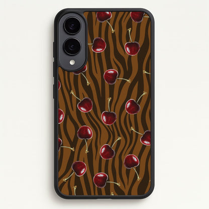 Animal Print With Cherries Pattern  - Clean Girl Aesthetic Phone Case for Galaxy S25 Edge