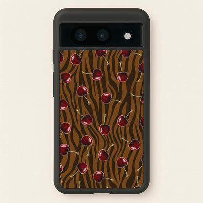 Animal Print With Cherries Pattern  - Clean Girl Aesthetic Phone Case for Google Pixel 8a