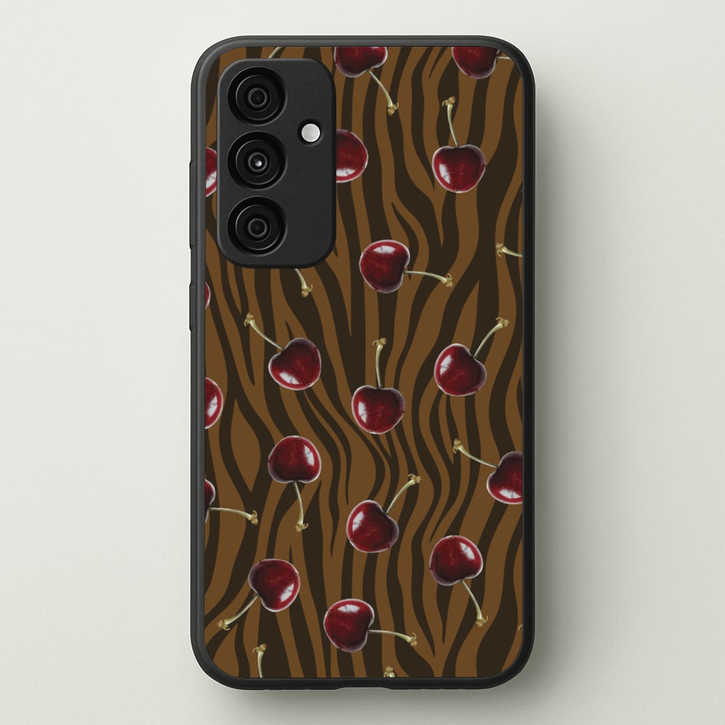 Animal Print With Cherries Pattern  - Clean Girl Aesthetic Phone Case for Galaxy A35