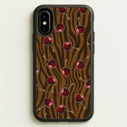 Animal Print With Cherries Pattern  - Clean Girl Aesthetic Phone Case for iPhone X / XS