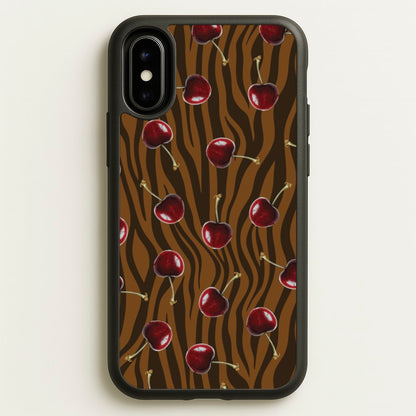 Animal Print With Cherries Pattern  - Clean Girl Aesthetic Phone Case for iPhone X / XS