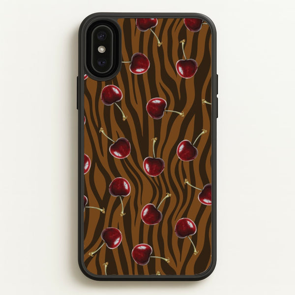 Animal Print With Cherries Pattern  - Clean Girl Aesthetic Phone Case for iPhone XS Max