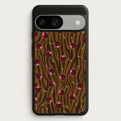 Animal Print With Cherries Pattern  - Clean Girl Aesthetic Phone Case for Google Pixel 9 / 9 Pro