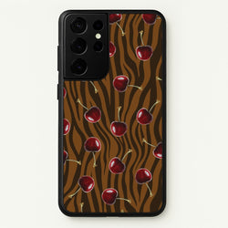 Animal Print With Cherries Pattern  - Clean Girl Aesthetic Phone Case for Galaxy S21 Ultra