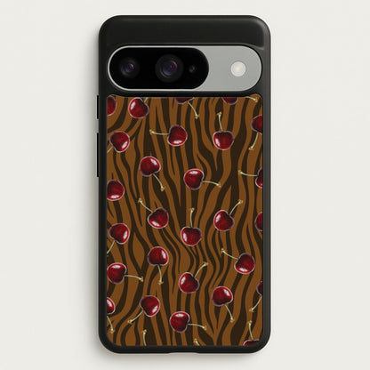 Animal Print With Cherries Pattern Phone Case for Google Pixel 10 / 10 Pro