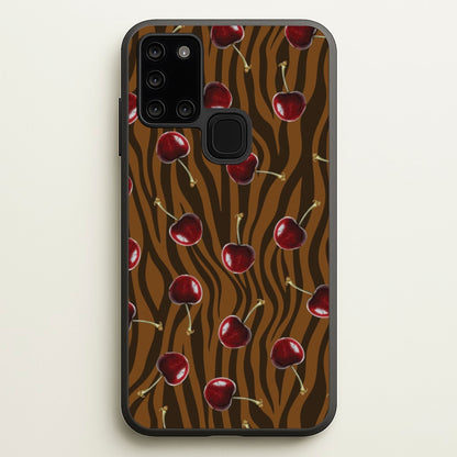 Animal Print With Cherries Pattern  - Clean Girl Aesthetic Phone Case for Galaxy A21s