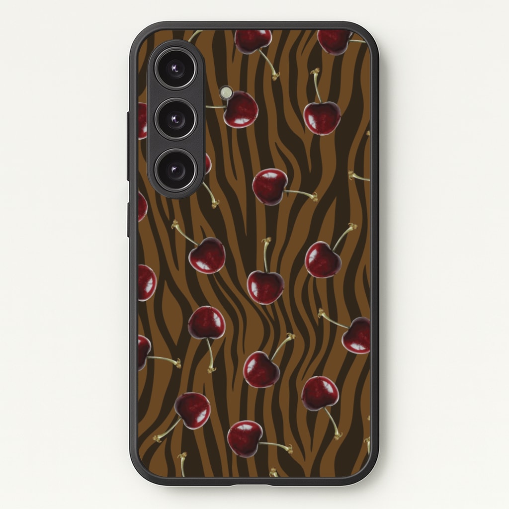 Animal Print With Cherries Pattern  - Clean Girl Aesthetic Phone Case for Galaxy S25