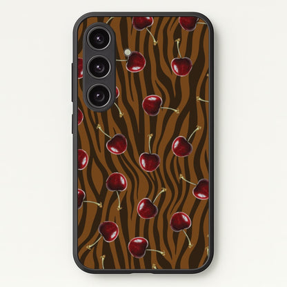 Animal Print With Cherries Pattern  - Clean Girl Aesthetic Phone Case for Galaxy S25