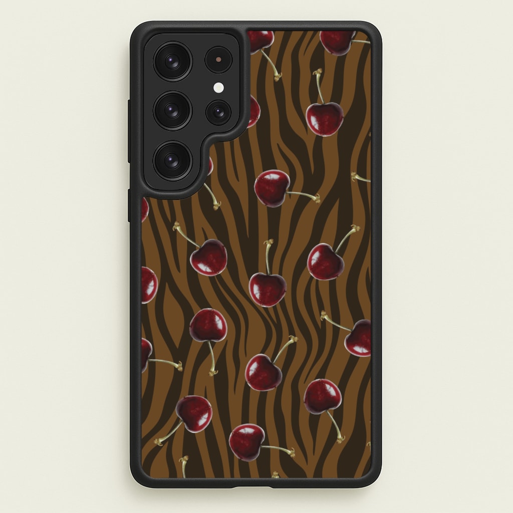 Animal Print With Cherries Pattern  - Clean Girl Aesthetic Phone Case for Galaxy S23 Ultra
