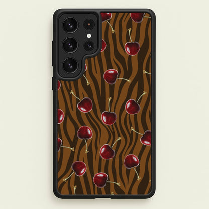 Animal Print With Cherries Pattern  - Clean Girl Aesthetic Phone Case for Galaxy S23 Ultra