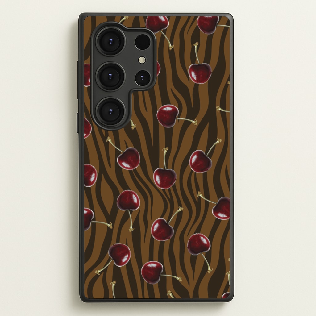 Animal Print With Cherries Pattern  - Clean Girl Aesthetic Phone Case for Galaxy S25 Ultra