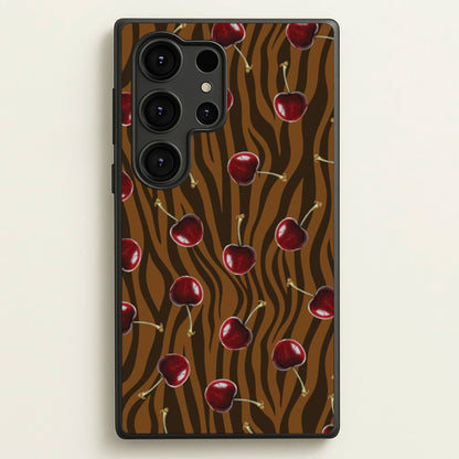 Animal Print With Cherries Pattern  - Clean Girl Aesthetic Phone Case for Galaxy S25 Ultra
