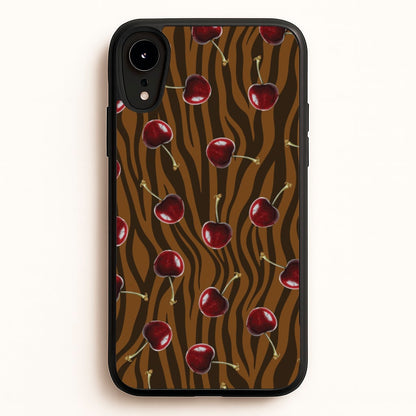 Animal Print With Cherries Pattern  - Clean Girl Aesthetic Phone Case for iPhone XR