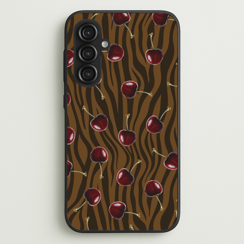 Animal Print With Cherries Pattern  - Clean Girl Aesthetic Phone Case for Galaxy S23FE