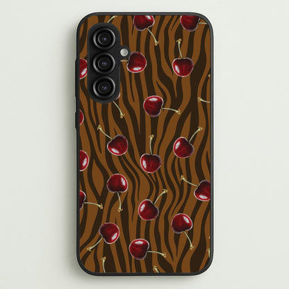 Animal Print With Cherries Pattern  - Clean Girl Aesthetic Phone Case for Galaxy S23FE