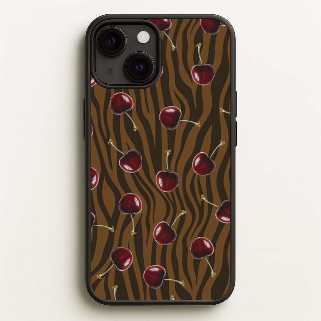 Animal Print With Cherries Pattern  - Clean Girl Aesthetic Phone Case for iPhone 13