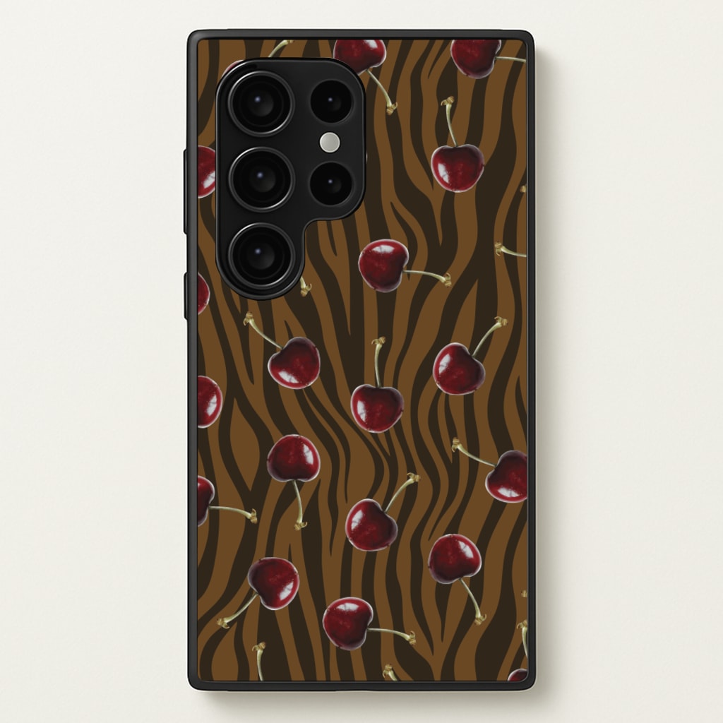 Animal Print With Cherries Pattern  - Clean Girl Aesthetic Phone Case for Galaxy S24 Ultra