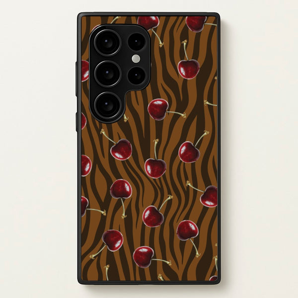 Animal Print With Cherries Pattern  - Clean Girl Aesthetic Phone Case for Galaxy S24 Ultra