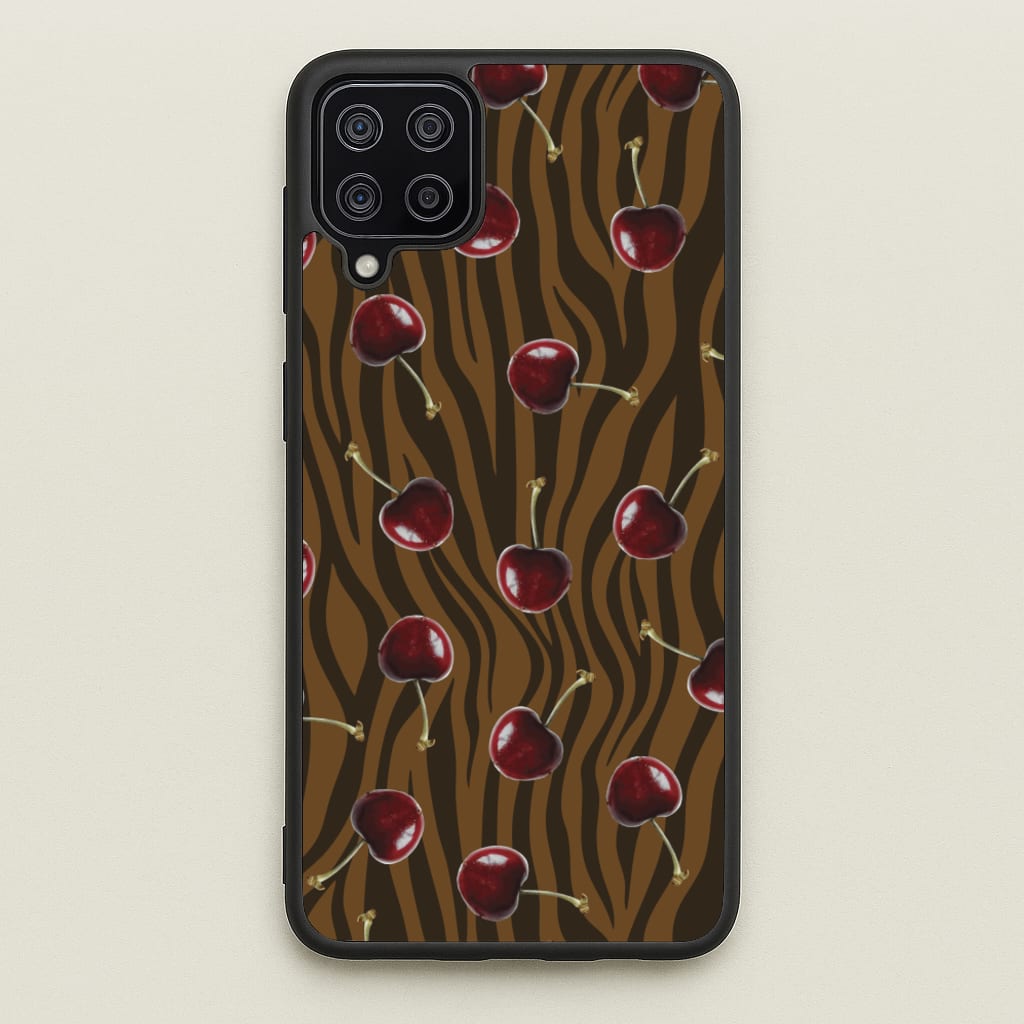 Animal Print With Cherries Pattern  - Clean Girl Aesthetic Phone Case for Galaxy A12