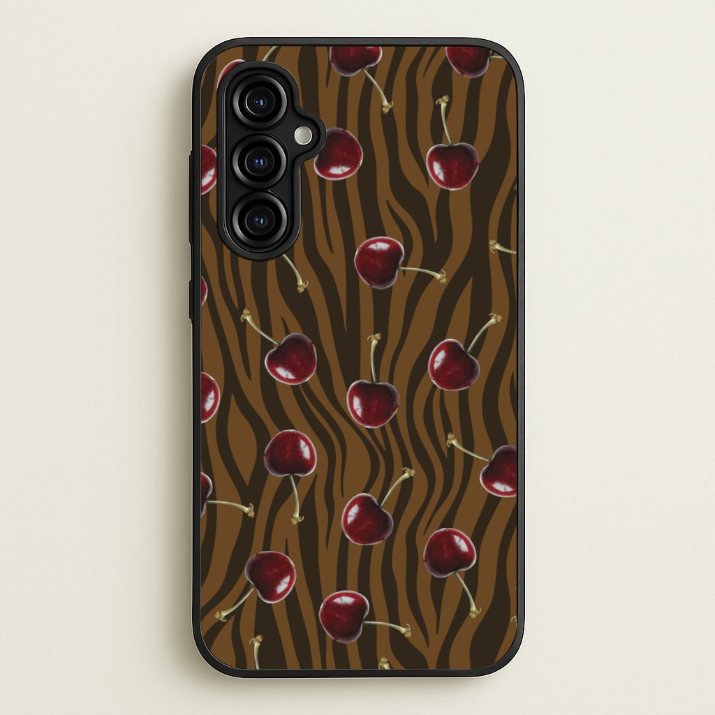 Animal Print With Cherries Pattern  - Clean Girl Aesthetic Phone Case for Galaxy A54
