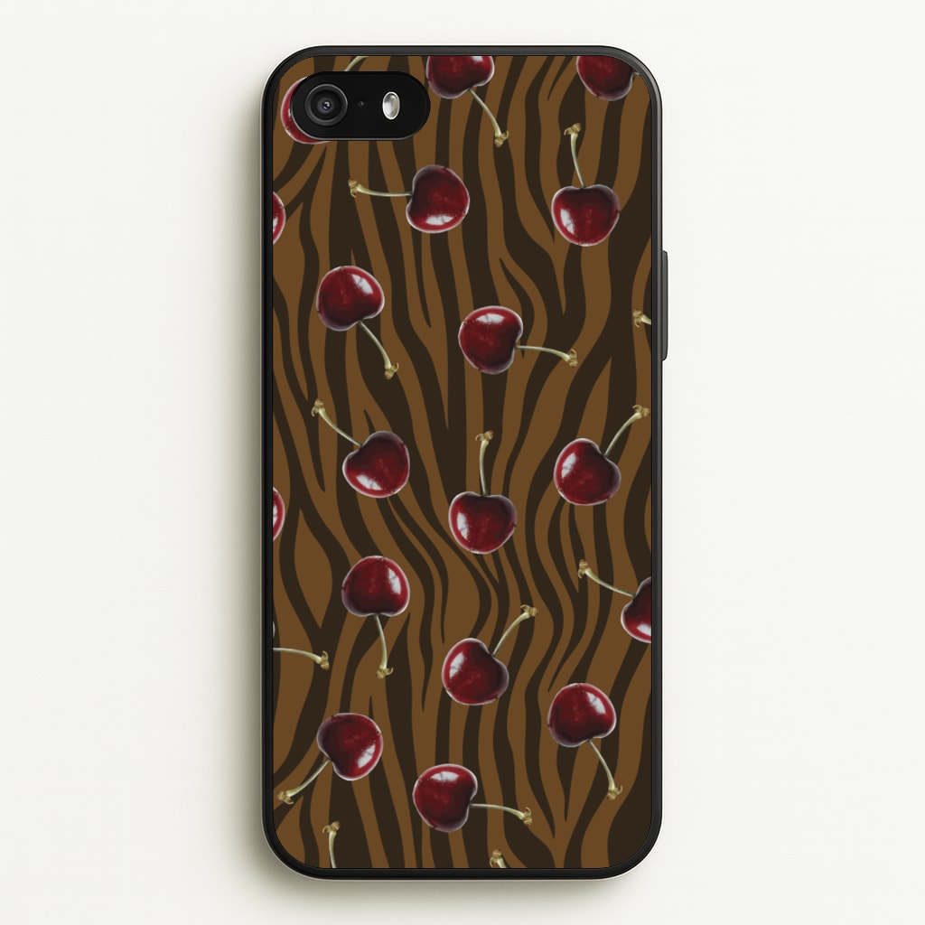 Animal Print With Cherries Pattern  - Clean Girl Aesthetic Phone Case for iPhone 5 / 5s / SE 2016