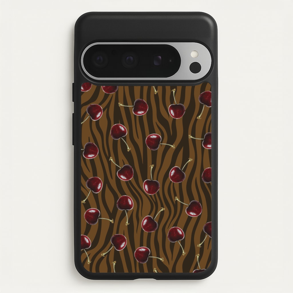 Animal Print With Cherries Pattern  - Clean Girl Aesthetic Phone Case for Google Pixel 9 Pro XL