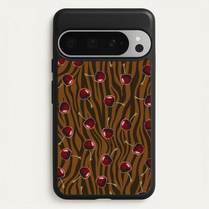 Animal Print With Cherries Pattern  - Clean Girl Aesthetic Phone Case for Google Pixel 9 Pro XL