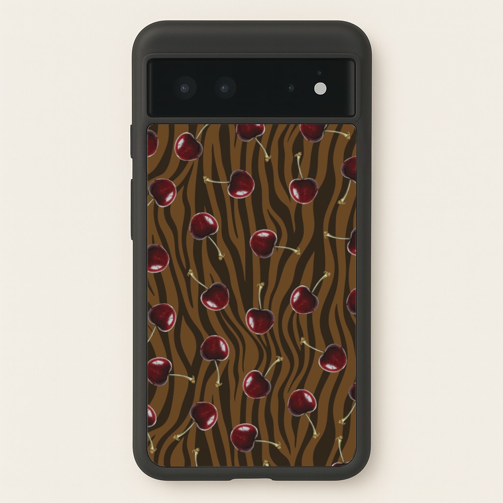 Animal Print With Cherries Pattern  - Clean Girl Aesthetic Phone Case for Google Pixel 6