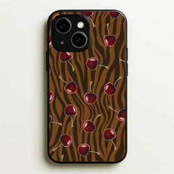 Animal Print With Cherries Pattern  - Clean Girl Aesthetic Phone Case for iPhone 14