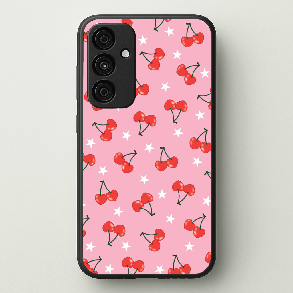Heart Cherries And Stars Pattern  - Clean Girl Aesthetic Phone Case for Galaxy A55