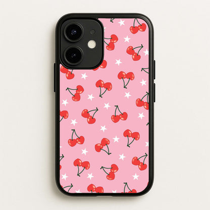 Heart Cherries And Stars Pattern  - Clean Girl Aesthetic Phone Case for iPhone 12 / 12 Pro