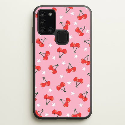 Heart Cherries And Stars Pattern  - Clean Girl Aesthetic Phone Case for Galaxy A21s