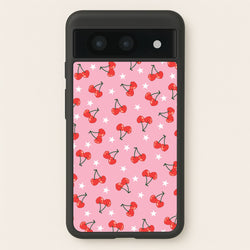 Heart Cherries And Stars Pattern  - Clean Girl Aesthetic Phone Case for Google Pixel 8a
